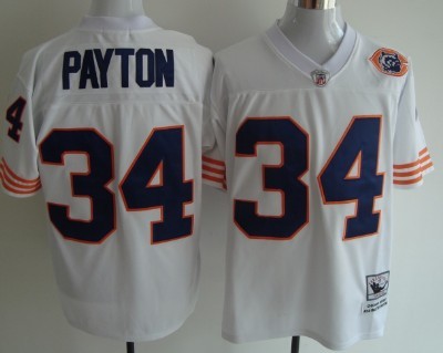 Chicago Bears #34 Walter Payton White Throwback With Bear Patch Jersey 
