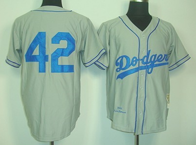 Los Angeles Dodgers #42 Jackie Robinson 1955 Gray Throwback Jersey