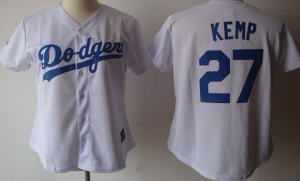 Los Angeles Dodgers #27 Matt Kemp White With Blue Womens Jersey 