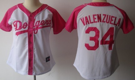 Los Angeles Dodgers #34 Fernando Valenzuela 2012 Fashion Womens by Majestic Athletic Jersey