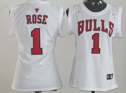 Chicago Bulls #1 Derrick Rose White Womens Jersey
