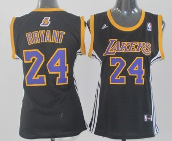 Los Angeles Lakers #24 Kobe Bryant Black With Purple Womens Jersey