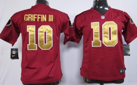 Nike Washington Redskins #10 Robert Griffin III Red With Gold Game Kids Jersey 