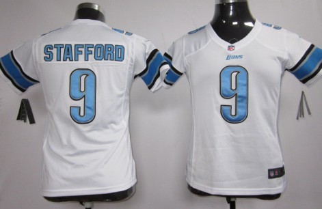 Nike Detroit Lions #9 Matthew Stafford White Game Womens Jersey