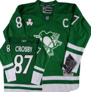 Pittsburgh Penguins #87 Sidney Crosby St. Patrick's Day Green Kids Jersey 