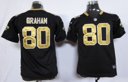 Nike New Orleans Saints #80 Jimmy Graham Black Game Kids Jersey