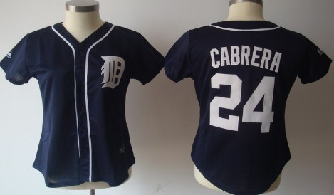 Detroit Tigers #24 Miguel Cabrera Navy Blue Womens Jersey