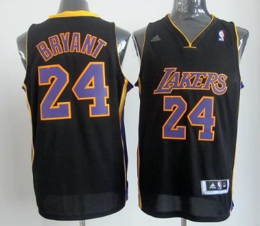 Los Angeles Lakers #24 Kobe Bryant Revolution 30 Swingman Black With Purple Jersey 
