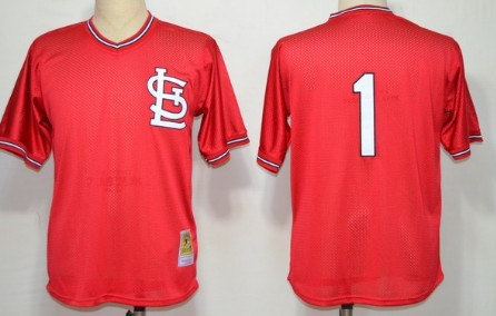 St. Louis Cardinals #1 Ozzie Smith 1985 Mesh BP Red Throwback Jersey