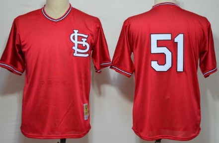 St. Louis Cardinals #51 Willie McGee 1985 Mesh BP Red Throwback Jersey