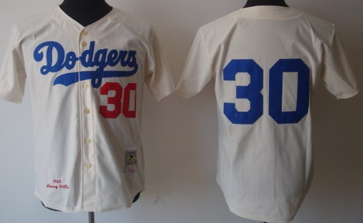 Los Angeles Dodgers #30 Maury Wills 1962 Cream Throwback Jersey