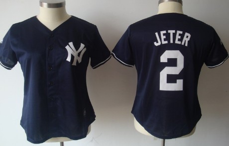New York Yankees #2 Derek Jeter Navy Blue Womens Jersey