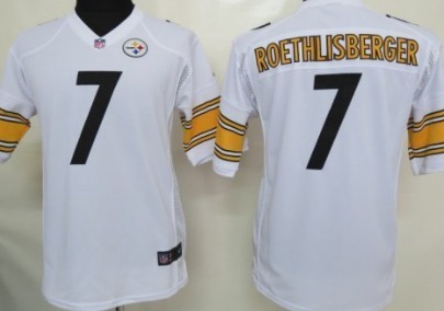 Nike Pittsburgh Steelers #7 Ben Roethlisberger White Game Kids Jersey 