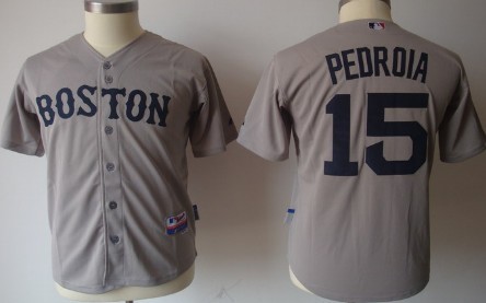 Boston Red Sox #15 Dustin Pedroia Gray Kids Jersey 