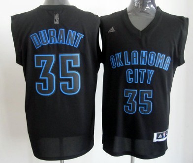 Oklahoma City Thunder #35 Kevin Durant All Black With Blue Fashion Jersey 