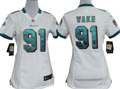 Nike Miami Dolphins #91 Cameron Wake White Womens Jersey