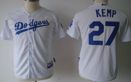 Los Angeles Dodgers #27 Matt Kemp White Kids Jersey