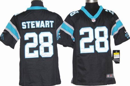 Nike Carolina Panthers #28 Jonathan Stewart Black Game Kids Jersey