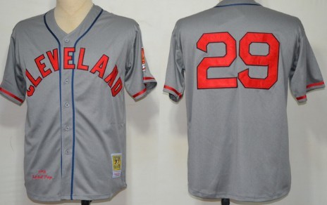 Cleveland Indians #29 Satchel Paige 1948 Gray Wool Throwback Jersey