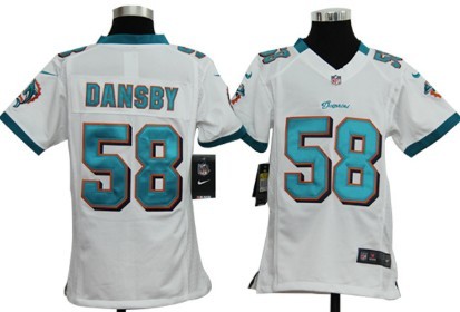 Nike Miami Dolphins #58 Karlos Dansby White Game Kids Jersey