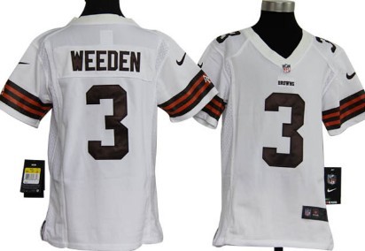 Nike Cleveland Browns #3 Brandon Weeden White Game Kids Jersey 