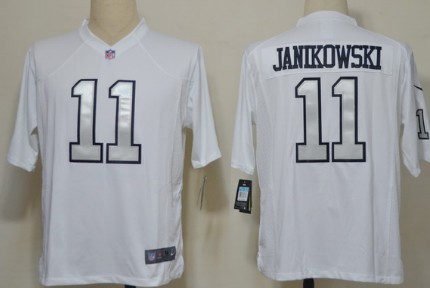 Nike Oakland Raiders #11 Sebastian Janikowski White With Silvery Game Jersey 