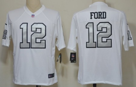 Nike Oakland Raiders #12 Jacoby Ford White With Silvery Game Jersey 
