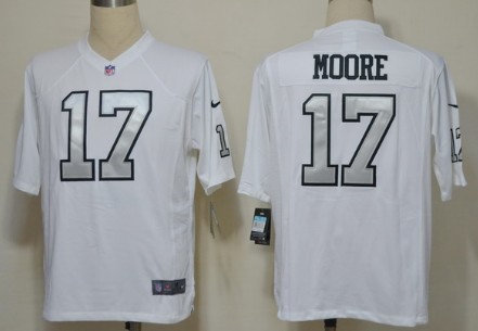 Nike Oakland Raiders #17 Denarius Moore White With Silvery Game Jersey 