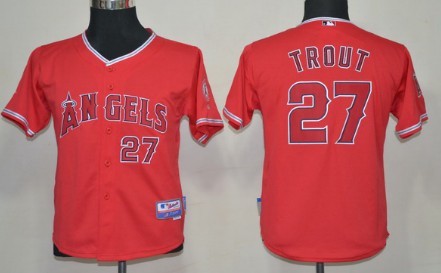 LA Angels of Anaheim #27 Mike Trout Red Kids Jersey
