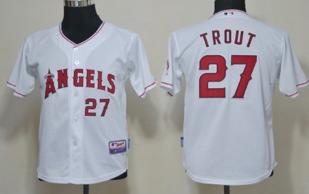 LA Angels of Anaheim #27 Mike Trout White Kids Jersey