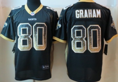 Nike New Orleans Saints #80 Jimmy Graham Drift Fashion Black Elite Jersey 