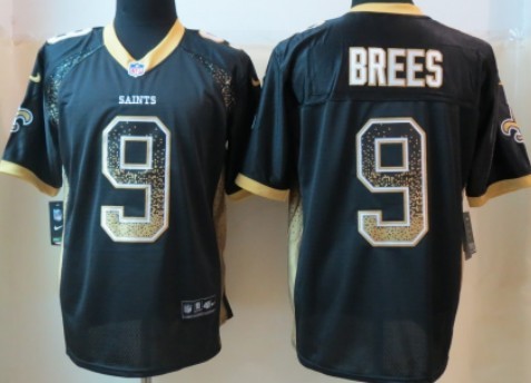 Nike New Orleans Saints #9 Drew Brees Drift Fashion Black Elite Jersey 