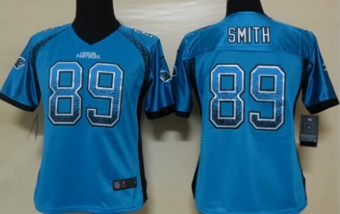 Nike Carolina Panthers #89 Steve Smith Drift Fashion Blue Womens Jersey 