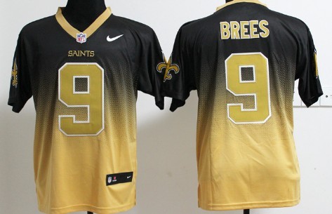Nike New Orleans Saints #9 Drew Brees Black/Gold Fadeaway Elite Jersey 