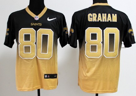Nike New Orleans Saints #80 Jimmy Graham Black/Gold Fadeaway Elite Jersey 
