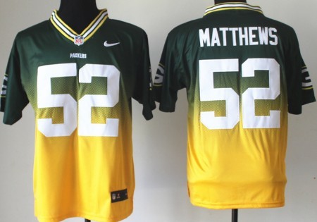 Nike Green Bay Packers #52 Clay Matthews Green/Yellow Fadeaway Elite Jersey 