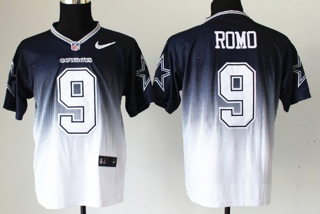 Nike Dallas Cowboys #9 Tony Romo Blue/White Fadeaway Elite Jersey 