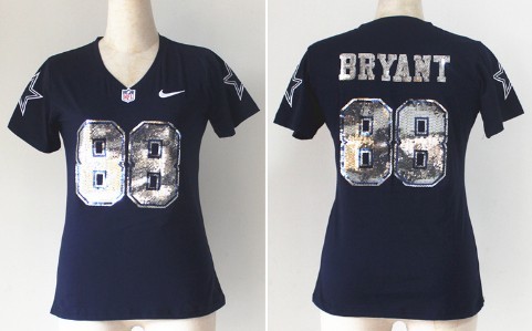 Nike Dallas Cowboys #88 Dez Bryant Handwork Sequin Lettering Fashion Blue Womens Jersey 