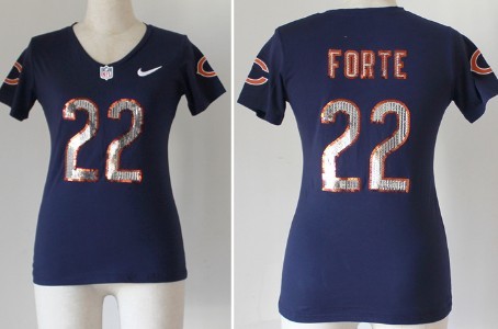 Nike Chicago Bears #22 Matt Forte Handwork Sequin Lettering Fashion Blue Womens Jersey 