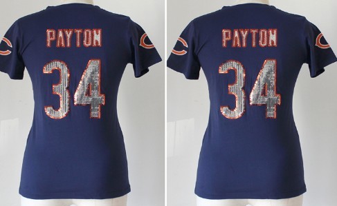 Nike Chicago Bears #34 Walter Payton Handwork Sequin Lettering Fashion Blue Womens Jersey 