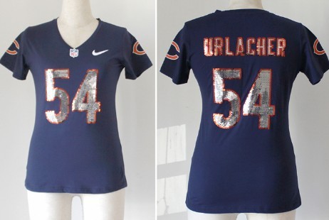 Nike Chicago Bears #54 Brian Urlacher Handwork Sequin Lettering Fashion Blue Womens Jersey