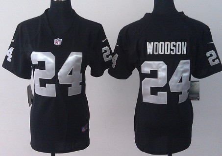 Nike Oakland Raiders #24 Charles Woodson Black Game Womens Jersey 