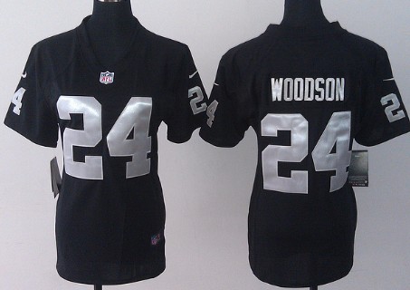 Nike Oakland Raiders #24 Charles Woodson Black Game Womens Jersey
