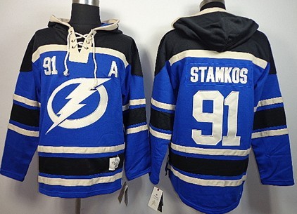 Old Time Hockey Tampa Bay Lightning #91 Steven Stamkos Blue Hoodie