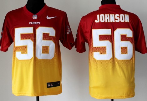 Nike Kansas City Chiefs #56 Derrick Johnson Red/Yellow Fadeaway Elite Jersey 