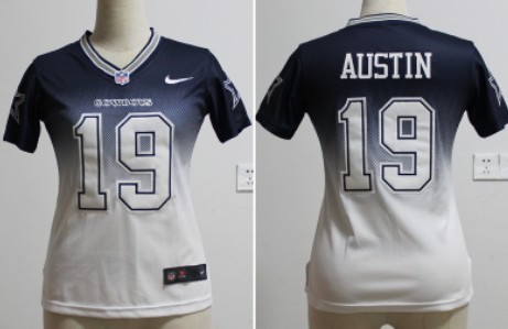 Nike Dallas Cowboys #19 Miles Austin Blue/White Fadeaway Womens Jersey 