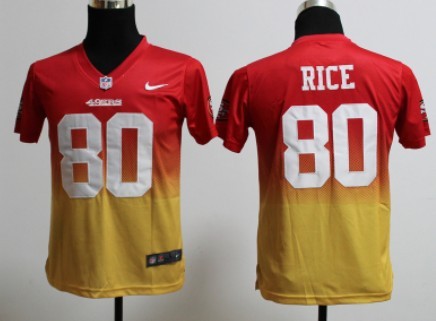 Nike San Francisco 49ers #80 Jerry Rice Red/Gold Fadeaway Kids Jersey