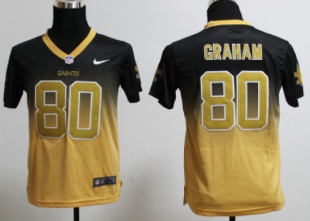 Nike New Orleans Saints #80 Jimmy Graham Black/Gold Fadeaway Kids Jersey 