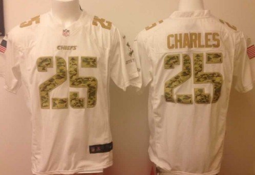 Nike Kansas City Chiefs #25 Jamaal Charles Salute to Service White Game Jersey 