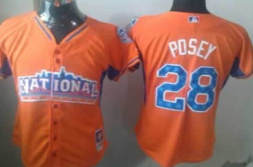 San Francisco Giants #28 Buster Posey 2013 All-Star Orange Womens Jersey 